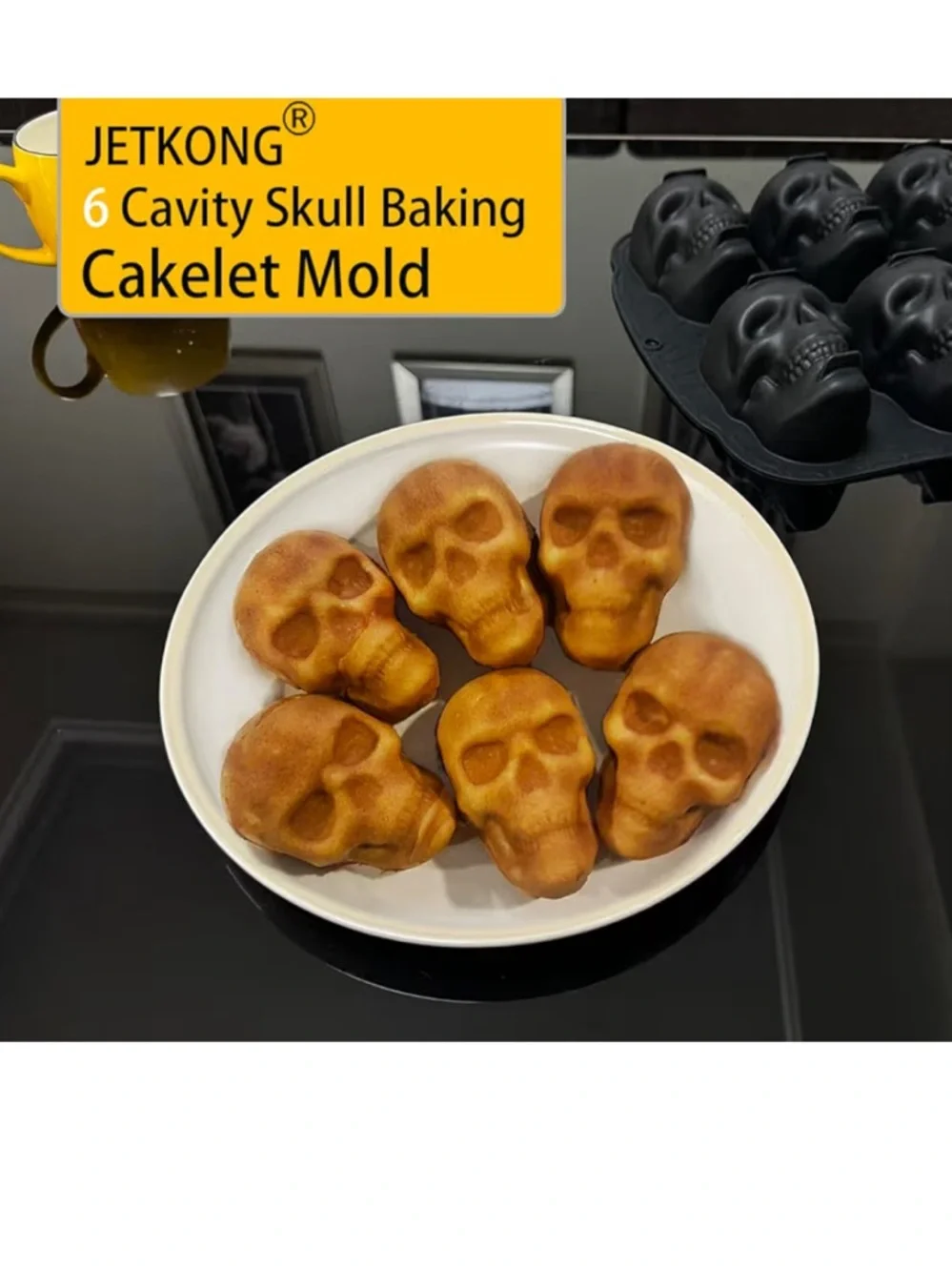 JETKONG 6 Cavity Skull Cake Pan and Silicone Skull Cakelet Mold nwt